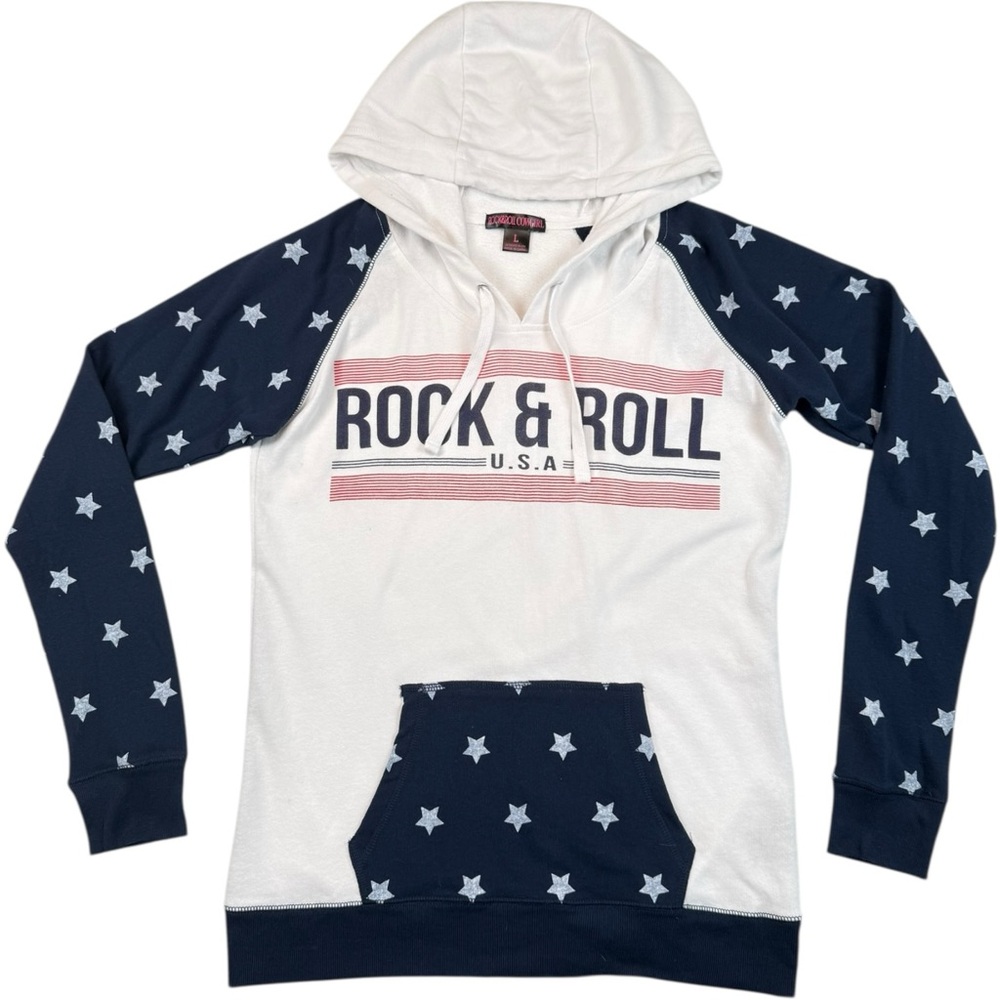 ROCK & ROLL COWGIRL‎ “ROCK & ROLL USA” Red/White/Blue light weight hoodie Size L